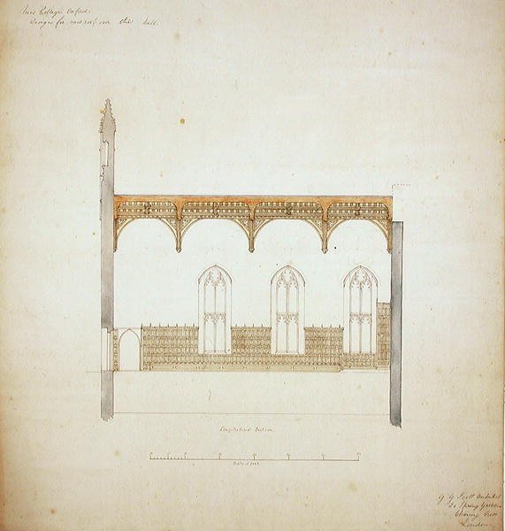 New College Oxford: projekt dachu nowej hali autorstwa George Gilbert Scott