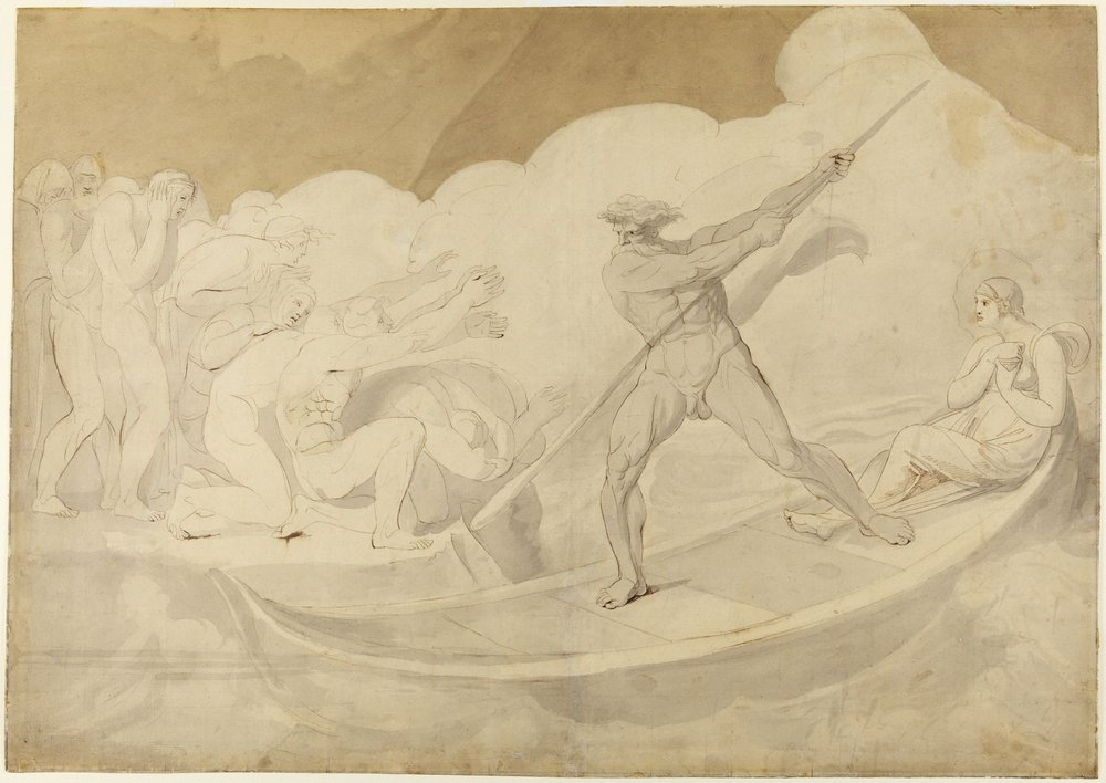 Psyche przeprawiona przez Styks – Apulejusz, „Złoty osioł”, VI, 18 autorstwa George Romney