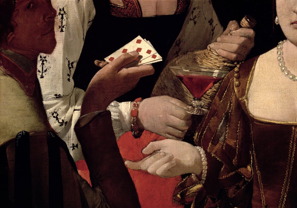 Cheat z asem karo, szczegół graczy, ok. 1635-40 (detal 90053) autorstwa Georges de La Tour