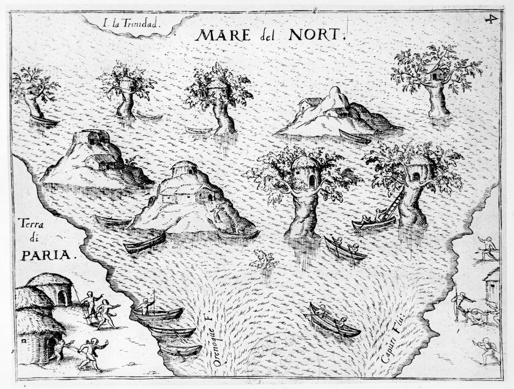 Mapa wybrzeża Gujany, ilustracja z Regni Guianae autorstwa G. Raleigh autorstwa German School