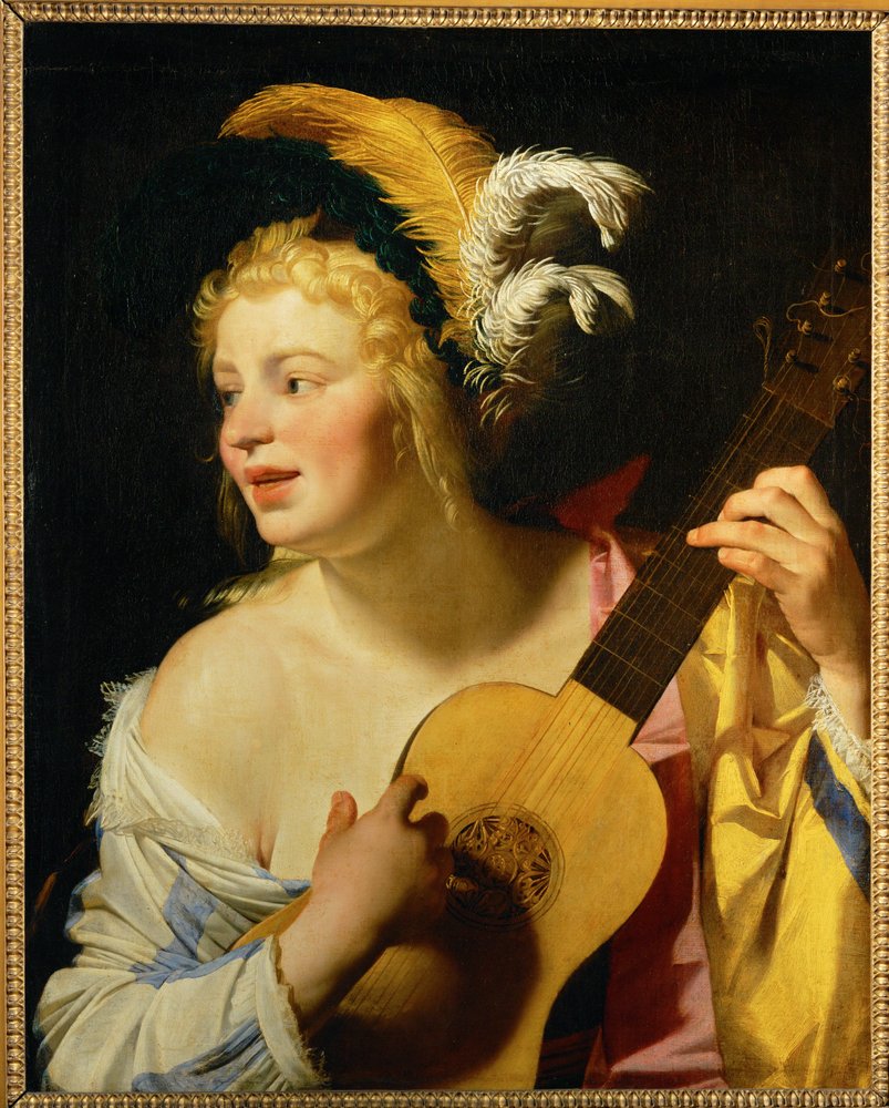 Femme jouant de la guitare - Kobieta grająca na gitarze ... autorstwa Gerrit van Honthorst