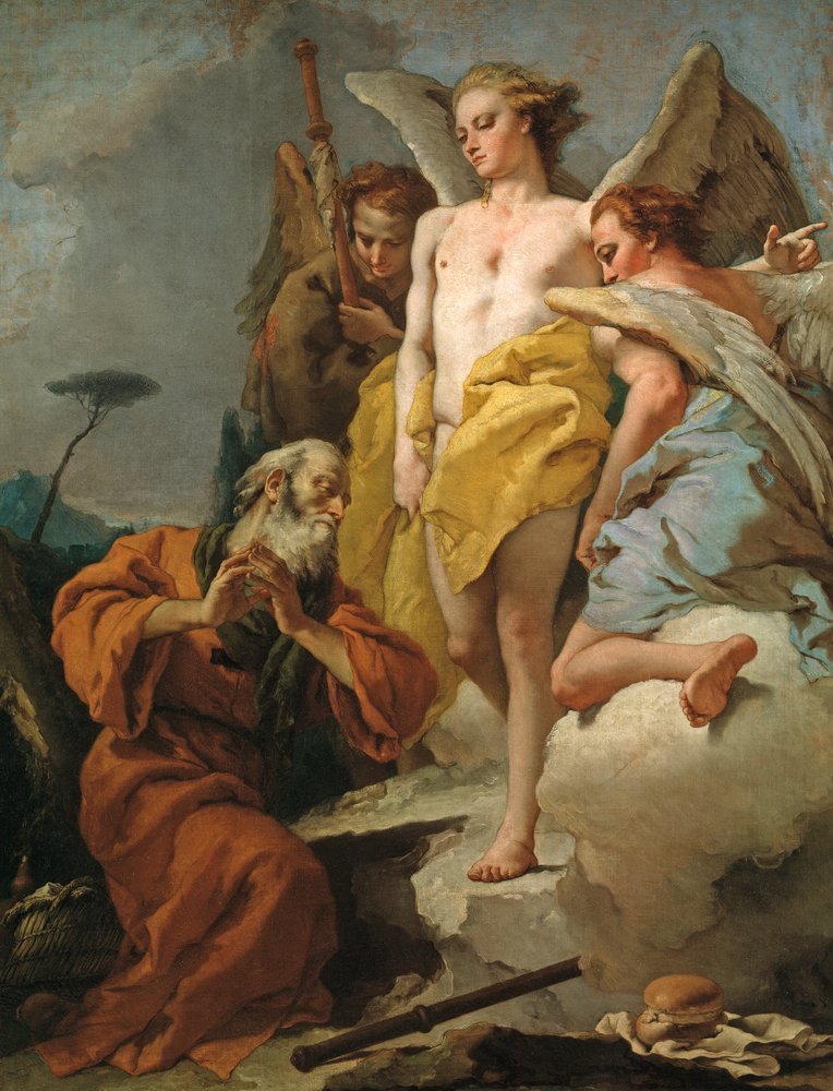 Abraham i trzej aniołowie, ok. 1770 (olej na płótnie) autorstwa Giovanni-Battista Tiepolo