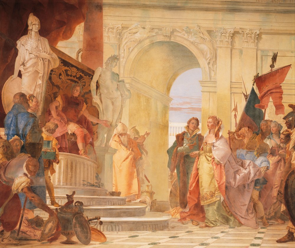 Wielkoduszność Scypiona, fragment z Chwały Scypiona Afrykańskiego i Aleksandra Wielkiego autorstwa Giovanni-Battista Tiepolo