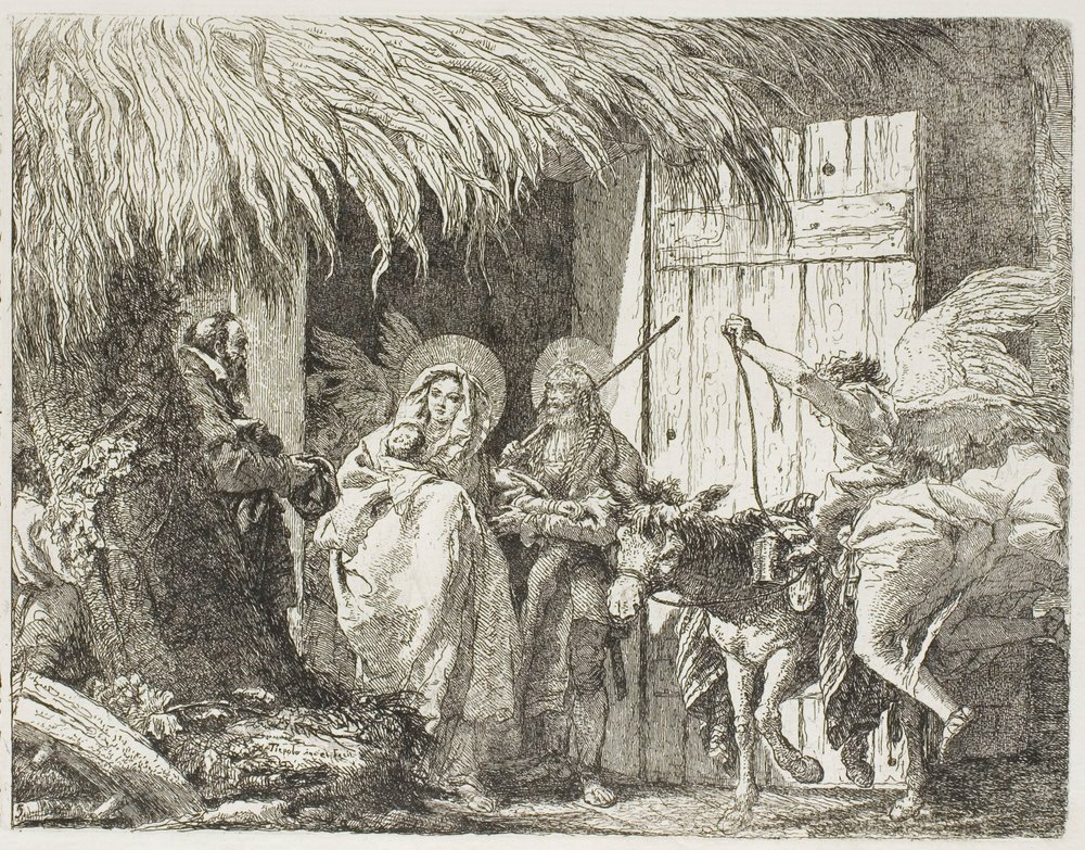 Józef i Maria szukają schronienia, płyta piąta z Ucieczki do Egiptu autorstwa Giovanni Domenico Tiepolo