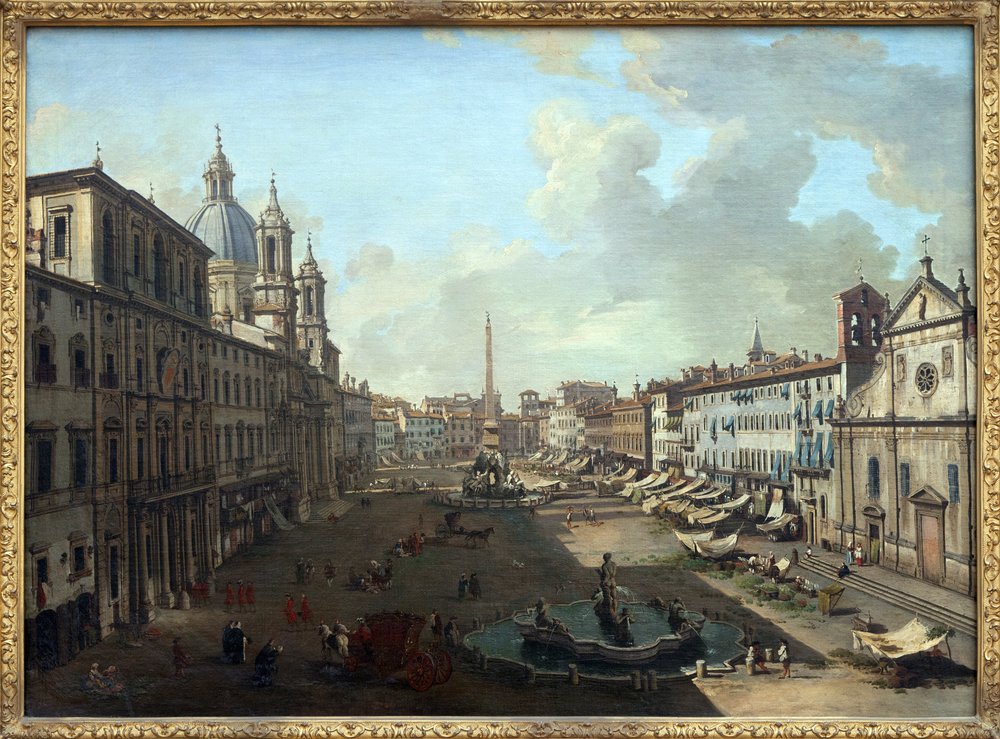 Piazza Navona (Piazza Navona) w Rzymie z fontanną Neptuna na pierwszym planie, Obraz olejny na płótnie Giovanniego Paolo Panniniego (Panini) (1691-1765). Fotografia, KIM Youngtae, Nantes, Musee des Beaux Art de Nantes. autorstwa Giovanni Paolo Pannini