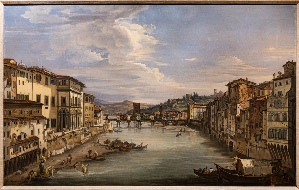 Widok na Arno z Ponte Vecchio w kierunku mostu Alle Grazie autorstwa Giovanni Signorini