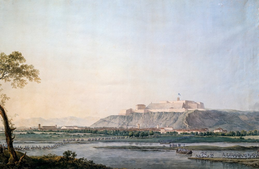 Armia francuska przecina Scrivia, obraz Giuseppe Pietro Bagetti (1764 ...