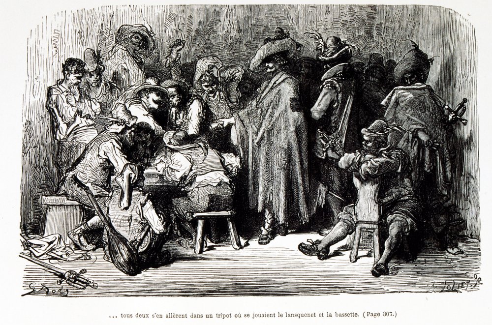 Ilustracja przedstawiająca „Kapitan Fracasse” fikcyjną postać autorstwa Theophile Gautier (rycina) autorstwa Gustave Dore