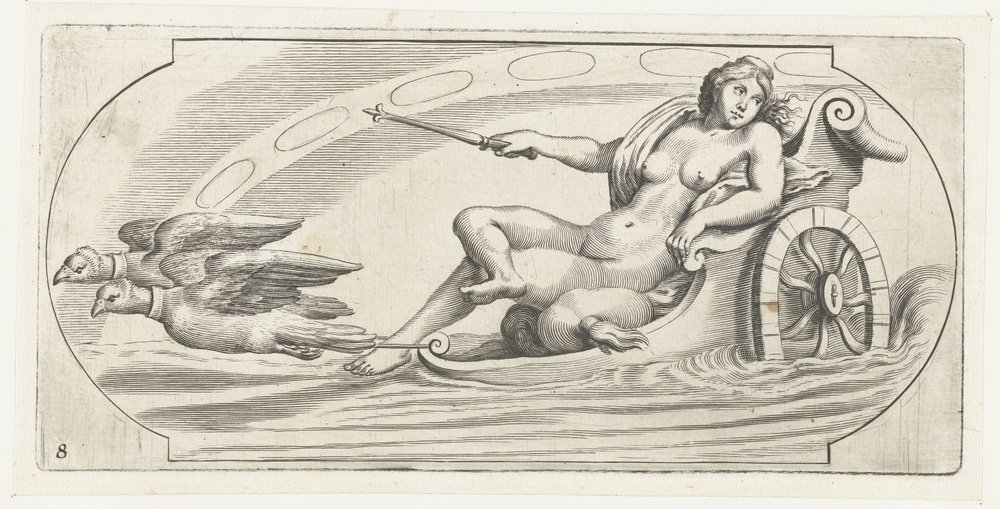 Zorza polarna na rydwanie Nouveau Livre des Dieux et Deeßes De la Marine Bouckje of Sea Gods and Goddesses (tytuł serii) autorstwa Hendrick de Keyser (I)