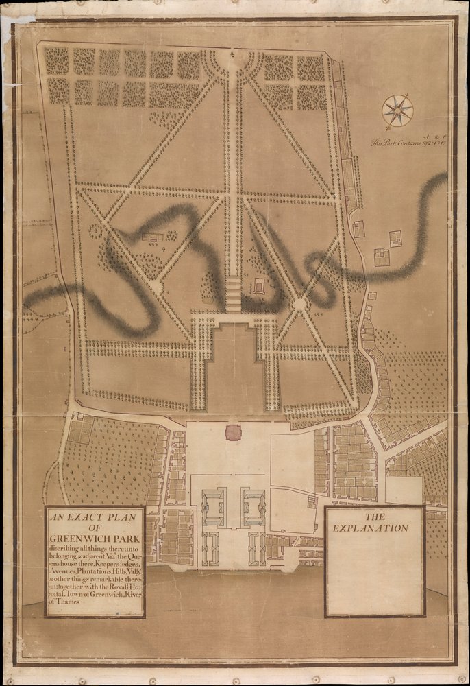 Dokładny plan parku Greenwich, ok. 1700 r. (płótno) autorstwa Henry Wise