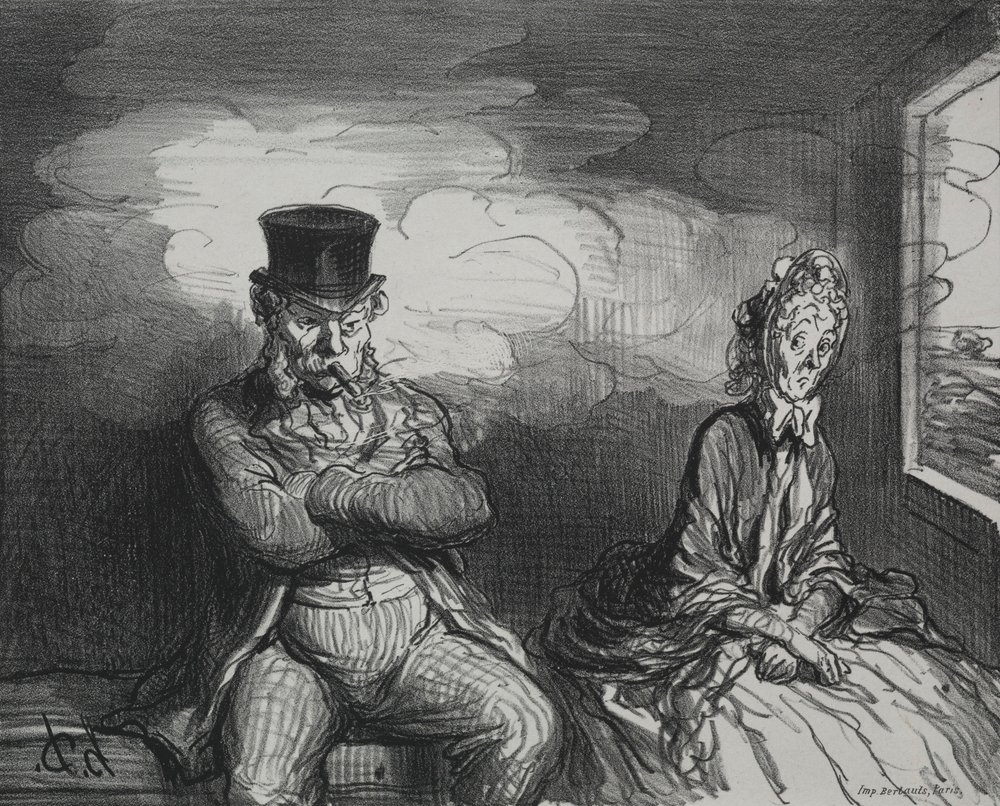 W pociągu: przyjemny towarzysz, 1862. autorstwa Honoré Daumier