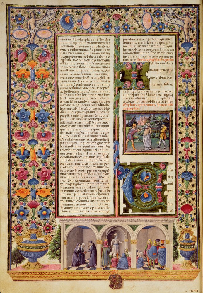 Fol.3v Prolog do Księgi Proroków (Izajasza), z Biblii Borso d'Este. Tom 2 (welum) autorstwa Italian School