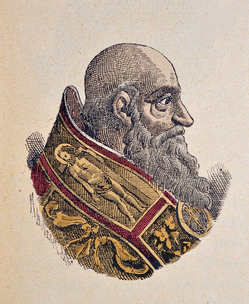 Portret papieża Pawła III (Paolo, Paulus lub Alessandro Farnese) (1534-1549), 1898 (rycina z późniejszym zabarwieniem) autorstwa Italian School