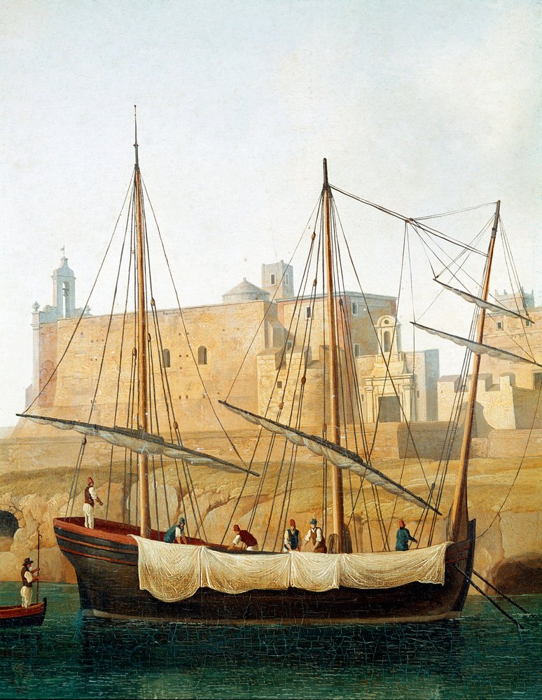 Widok statku w porcie Monopoli, Apulia, Włochy - (Statek w porcie Monopoli). XVIII wiek - Museo Nazionale di San Martino, Neapol autorstwa Jacob-Philippe Hackert