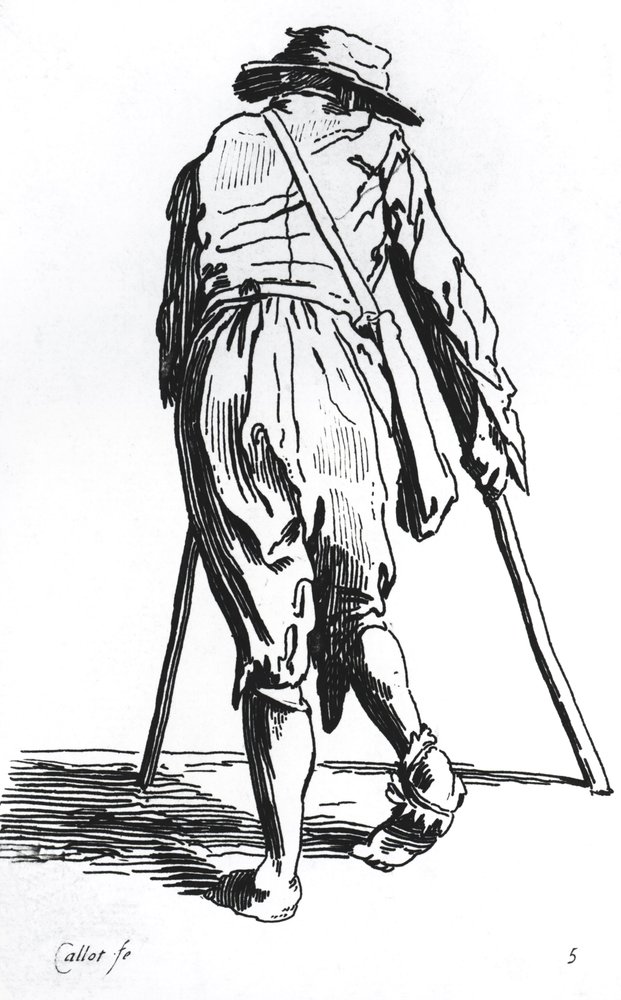 Żebrak o kulach, od tyłu autorstwa Jacques Callot