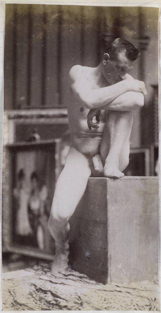 Studium siedzącego męskiego nagiego modela w studiu Jacquesa de Lalaing autorstwa Jacques Lalaing (attributed to)