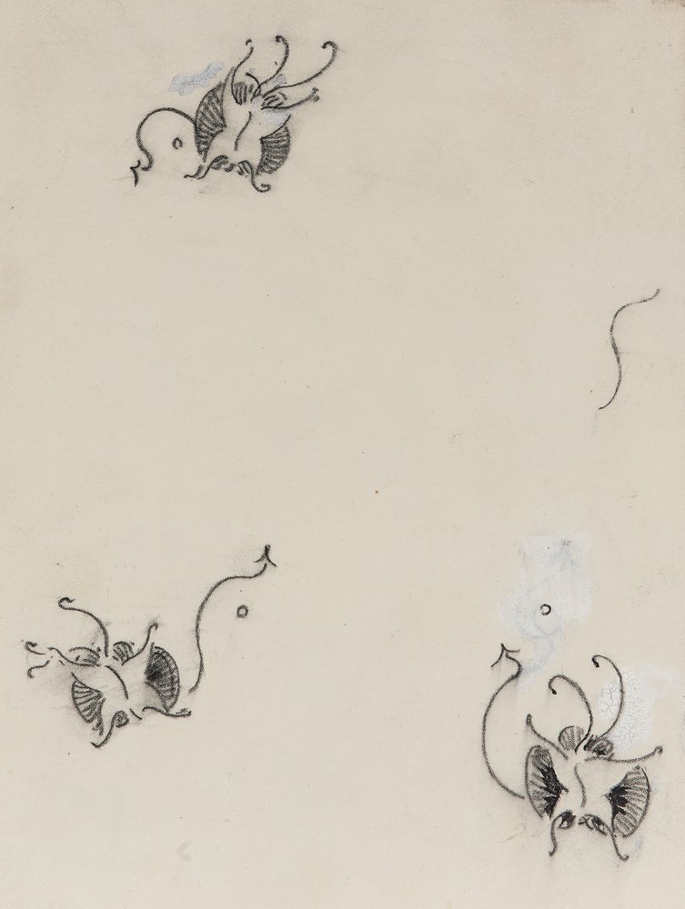Three Whistler Butterflies, ok. 1890 (kredka i chińska biel na papierze litograficznym) autorstwa James Abbott McNeill Whistler