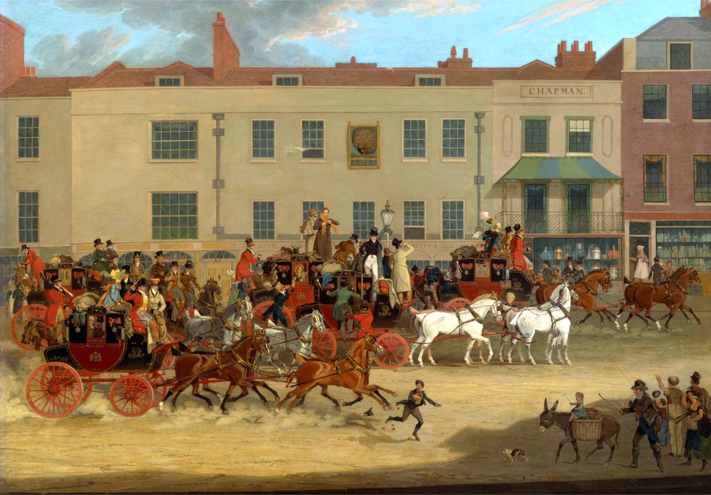 Północne dyliżanse pocztowe przy Peacock, Islington autorstwa James Pollard