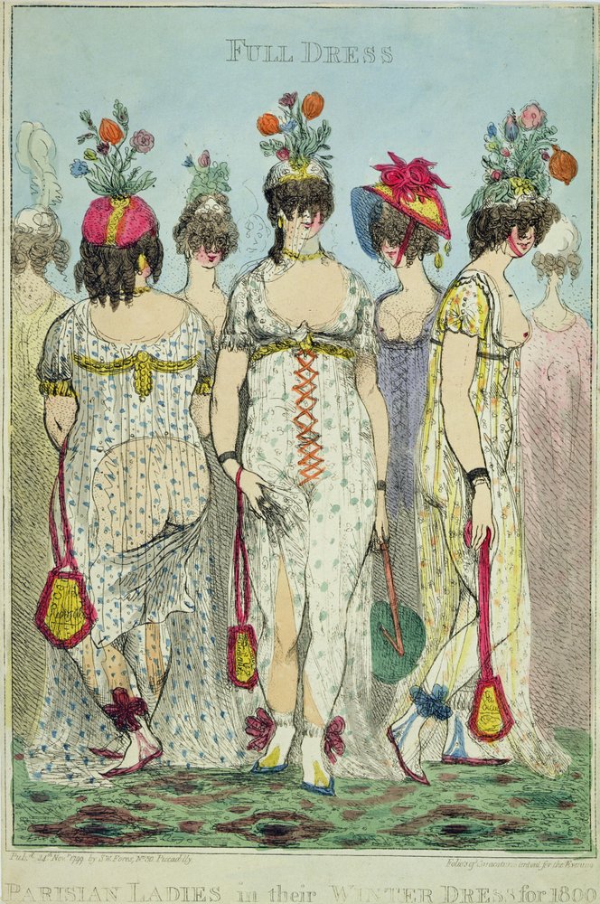 Paryżanki w zimowych sukienkach na 1800 rok autorstwa James Gillray