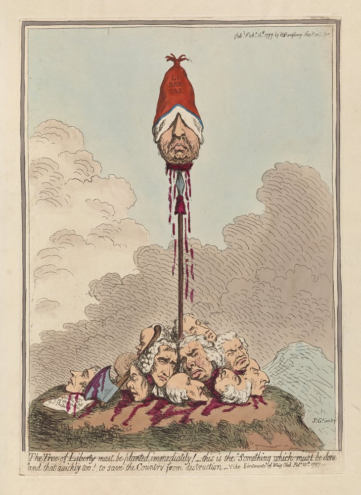 Drzewo wolności należy natychmiast zasadzić, opublikowane w 1797 r. (Ręcznie grawerowany kolor) autorstwa James Gillray