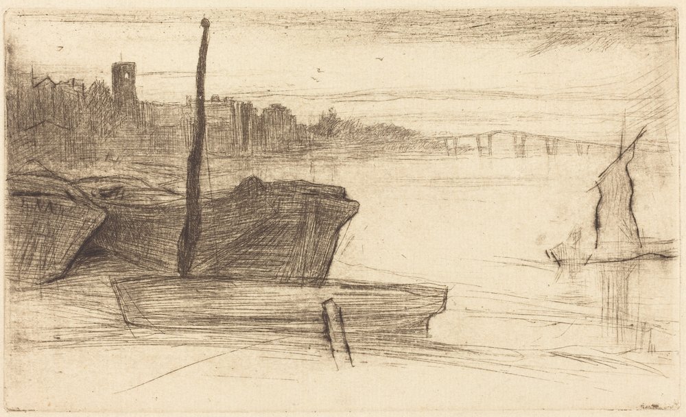 Most Chelsea i kościół autorstwa James McNeill Whistler