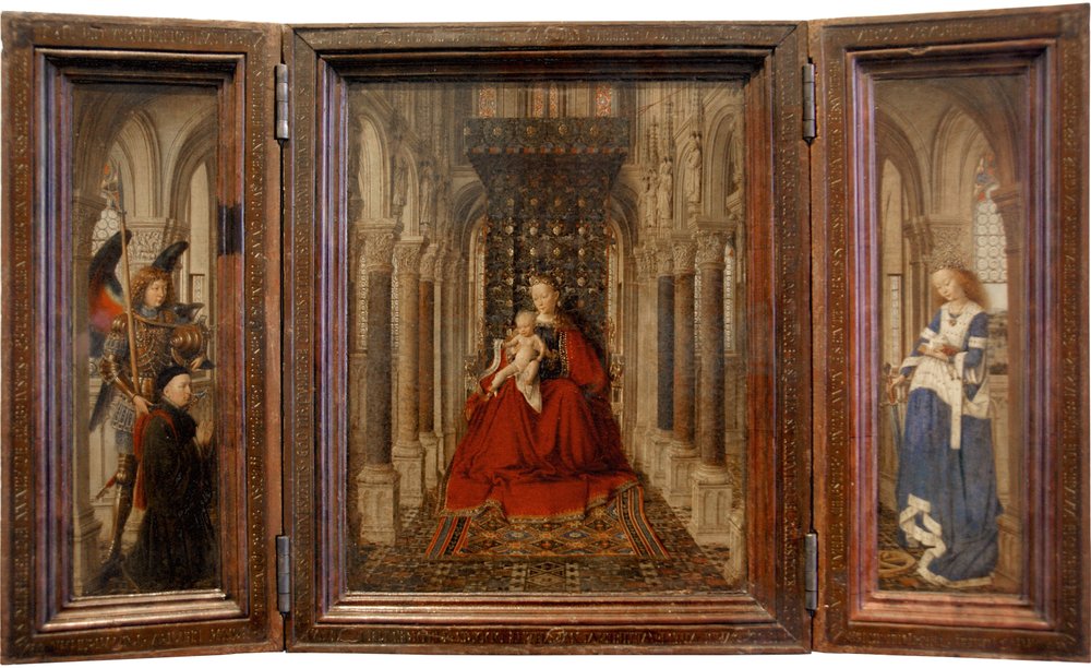 Dziewica z Dzieciątkiem ze św. Michałem i św. Katarzyną oraz Dawcą autorstwa Jan van Eyck