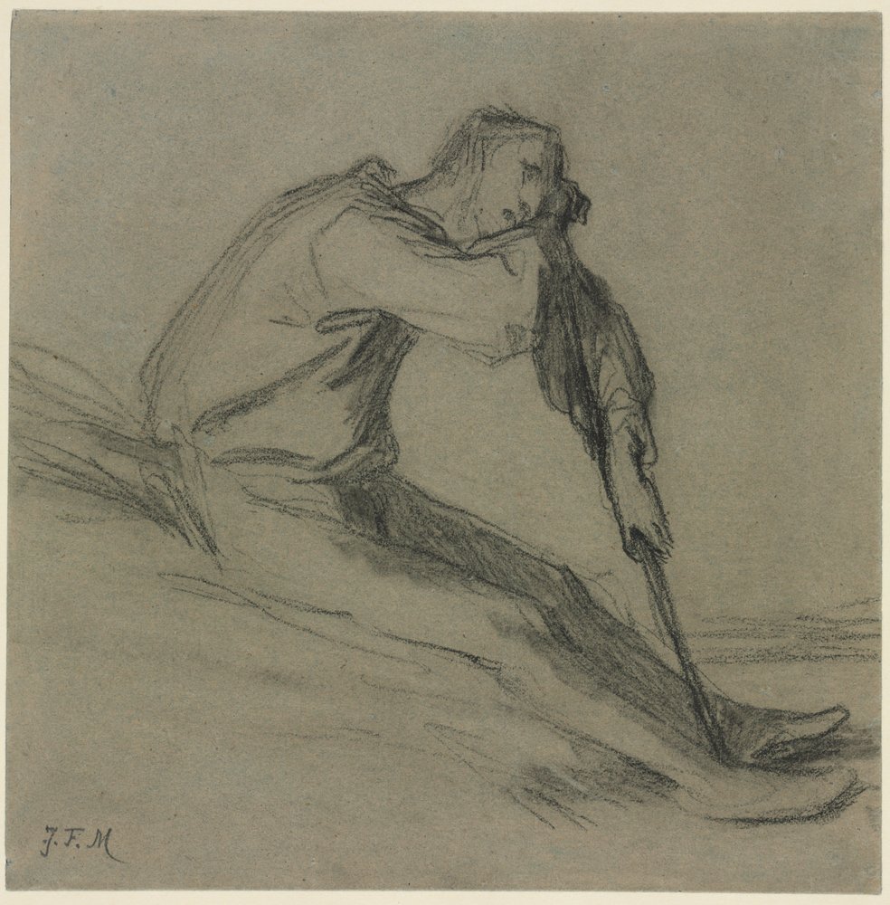 Siedzący chłop odpoczywający na motyce autorstwa Jean-Francois Millet