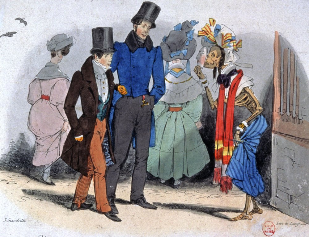 Prostytutki rozprzestrzeniające kiłę, ok. 1850 r. (ilustracja) autorstwa Jean-Jacques Granville