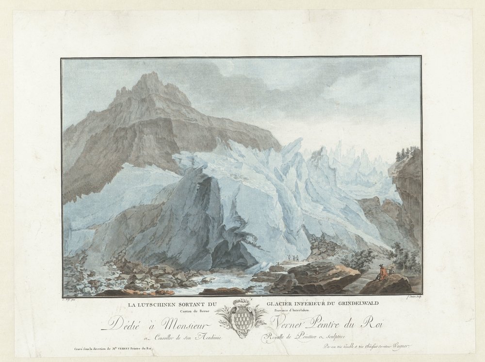 Gletsjer w Grindelwald Lutschinen wynurzający się z dolnego lodowca Grindelwald. Kanton Berno Prowincja Interlaken (tytuł na obiekcie) Niezwykłe widoki na góry Szwajcarii (tytuł serii) autorstwa Jean-Francois Janinet