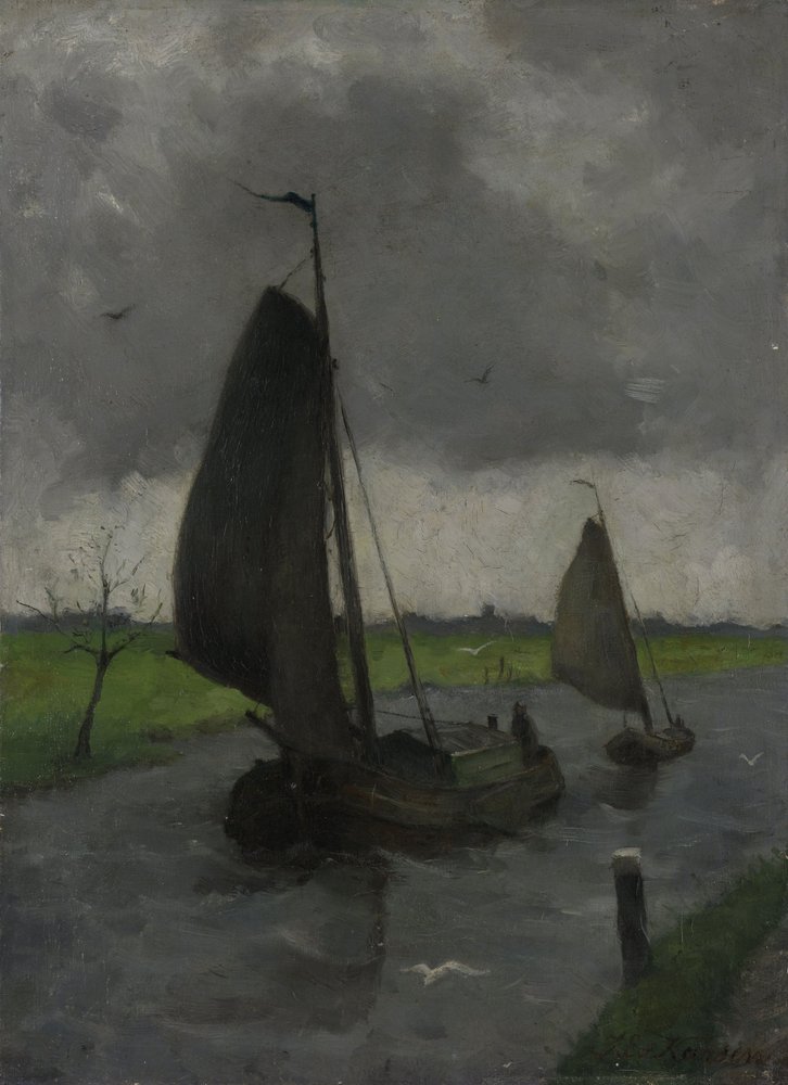 Tor wodny z barkami żaglowymi autorstwa Johann Eduard Karsen