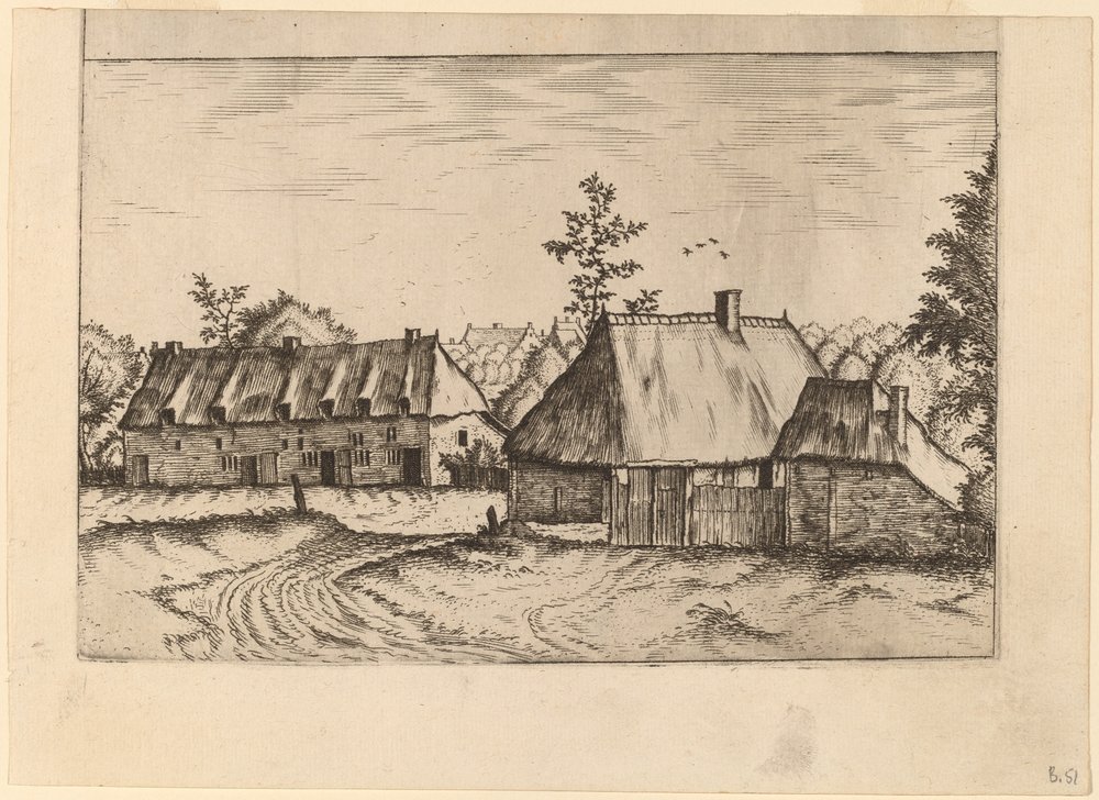 Farma i rząd domów autorstwa Johannes van Doetechum, the Elder and Lucas