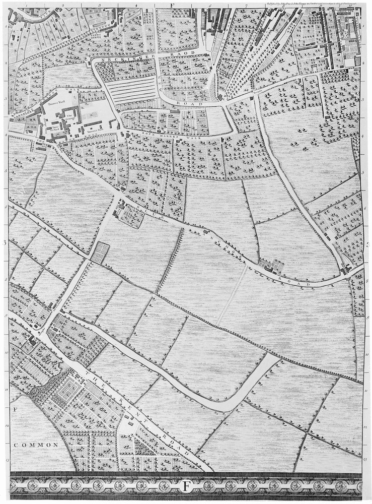 Mapa Bermondsey, Londyn, 1746 autorstwa John Rocque