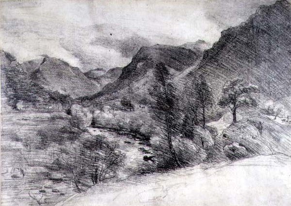 Borrowdale, rano, c.1806 (rysunek ołówkiem na papierze) autorstwa John Constable