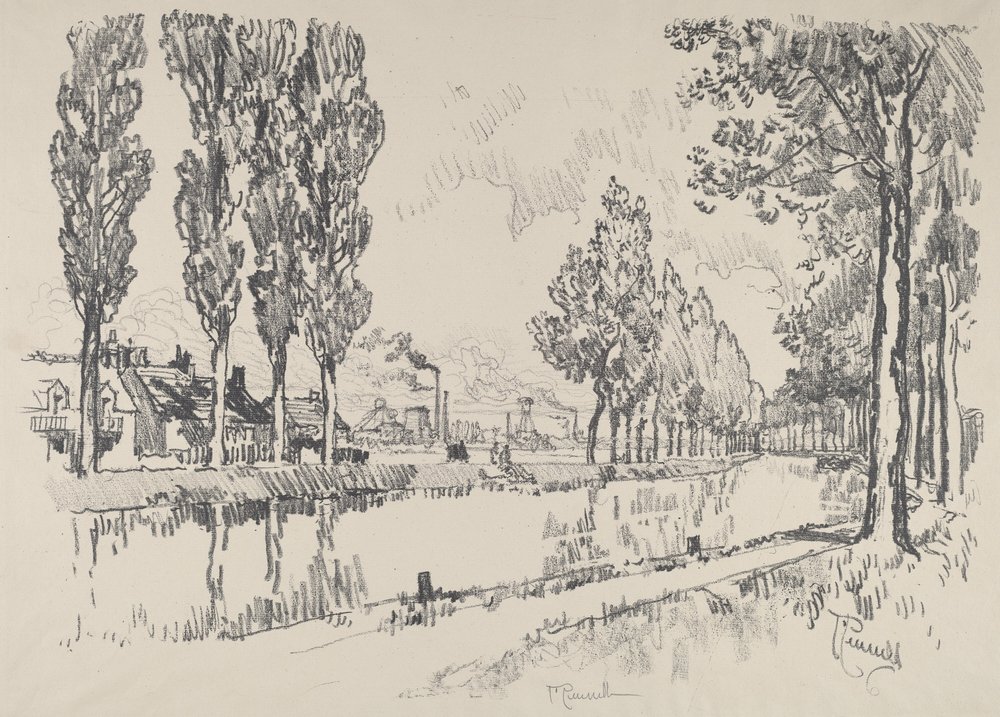 Kanał w Blanzy we Francji autorstwa Joseph Pennell