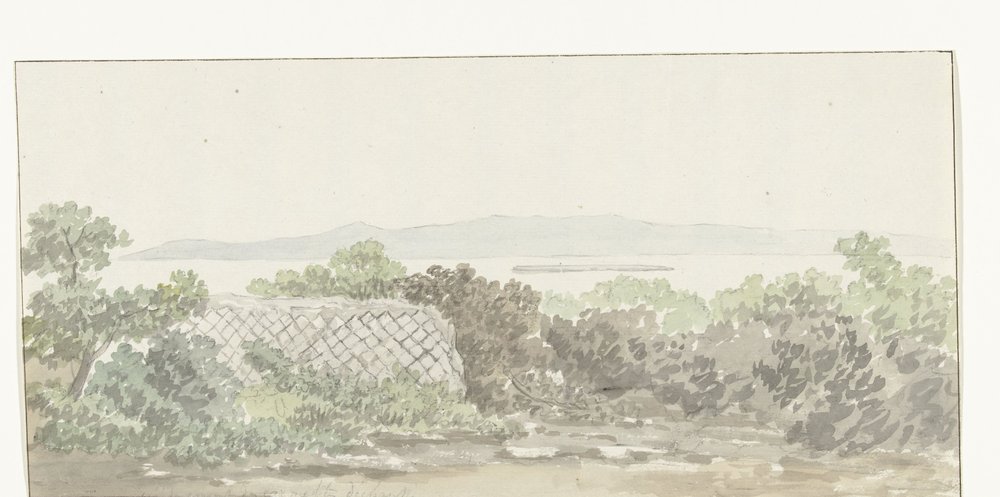 Gezicht op de ruïne van het teatr w Brindisi Widok pozostałości Teatru Taranto (tytuł na obiekcie) Podróże po Włoszech, Sycylii i Malcie - 1778 (tytuł serii) autorstwa Louis Ducros