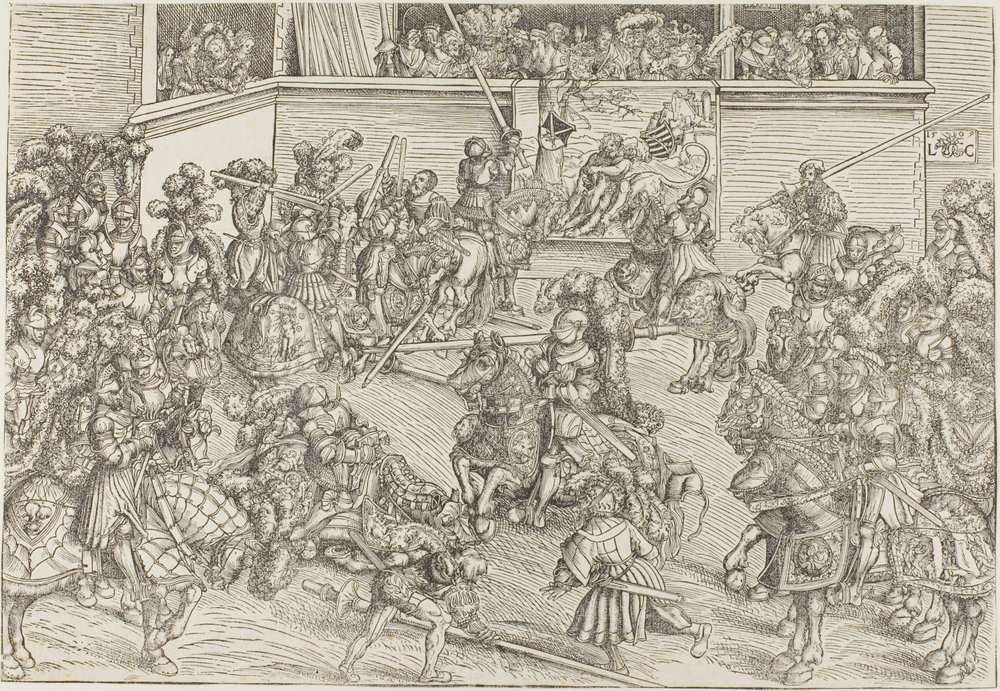 Drugi turniej z gobelinem przedstawiającym Samsona i lwa autorstwa Lucas Cranach the Elder