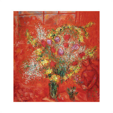 Kwiaty na czerwonym tle autorstwa Marc Chagall