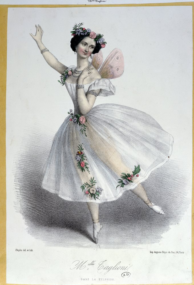 Maria Taglioni (1804-84) w „La Sylphide, Souvenir d’Adieu”, ok. 1832 autorstwa Marie Alexandre Alophe