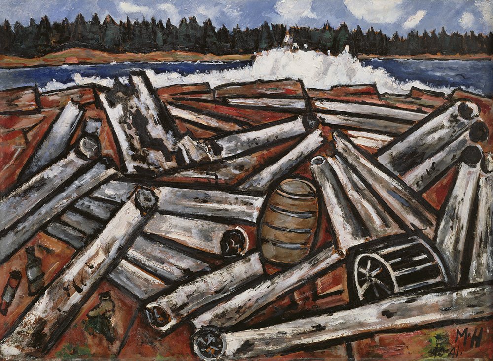 Log Jam, Penobscot Bay, 1940-41 (olej na masonicie) autorstwa Marsden Hartley