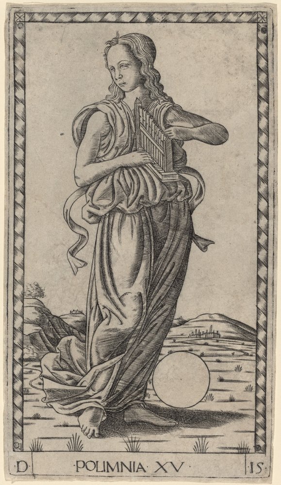 Polimnia (Polyhymnia) autorstwa Master of the E-Series Tarocchi