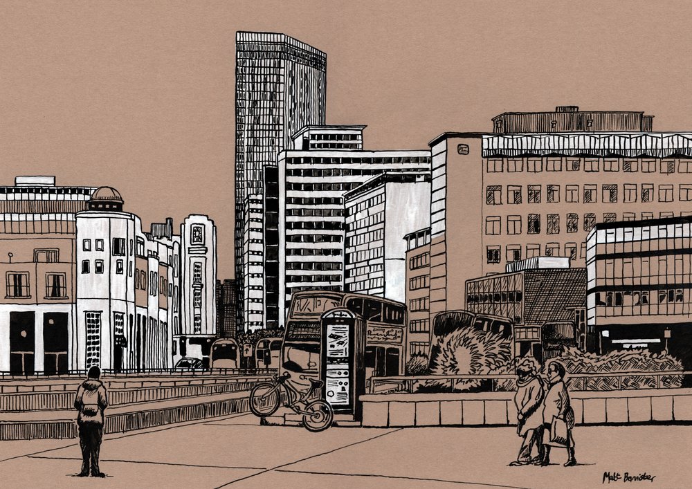 Wellesley Road - Croydon, 2016 (tusz akrylowy na płycie) autorstwa Matt Bannister