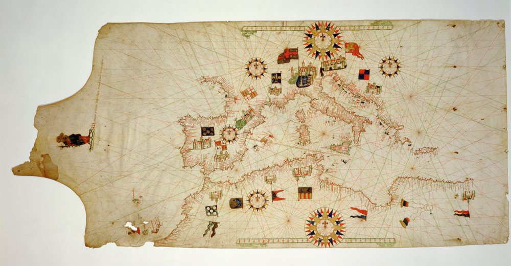 Miniaturowa mapa morska środkowej części Morza Śródziemnego, 1560 (pergamin) autorstwa Matteo Prunes