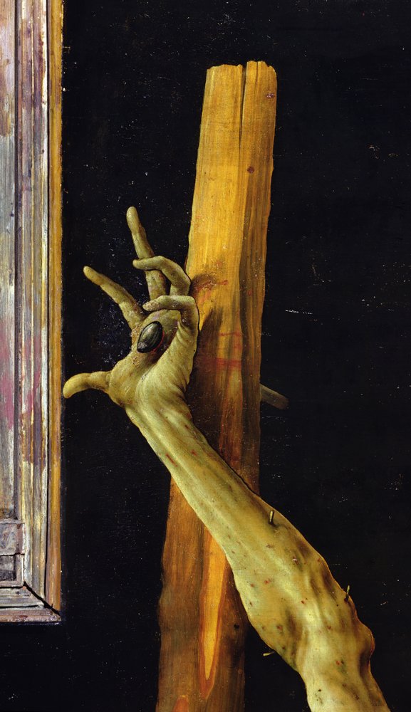 Ołtarz z Isenheim, zamknięty, detal lewej dłoni Chrystusa, ok. 1512-16 autorstwa Matthias Grünewald