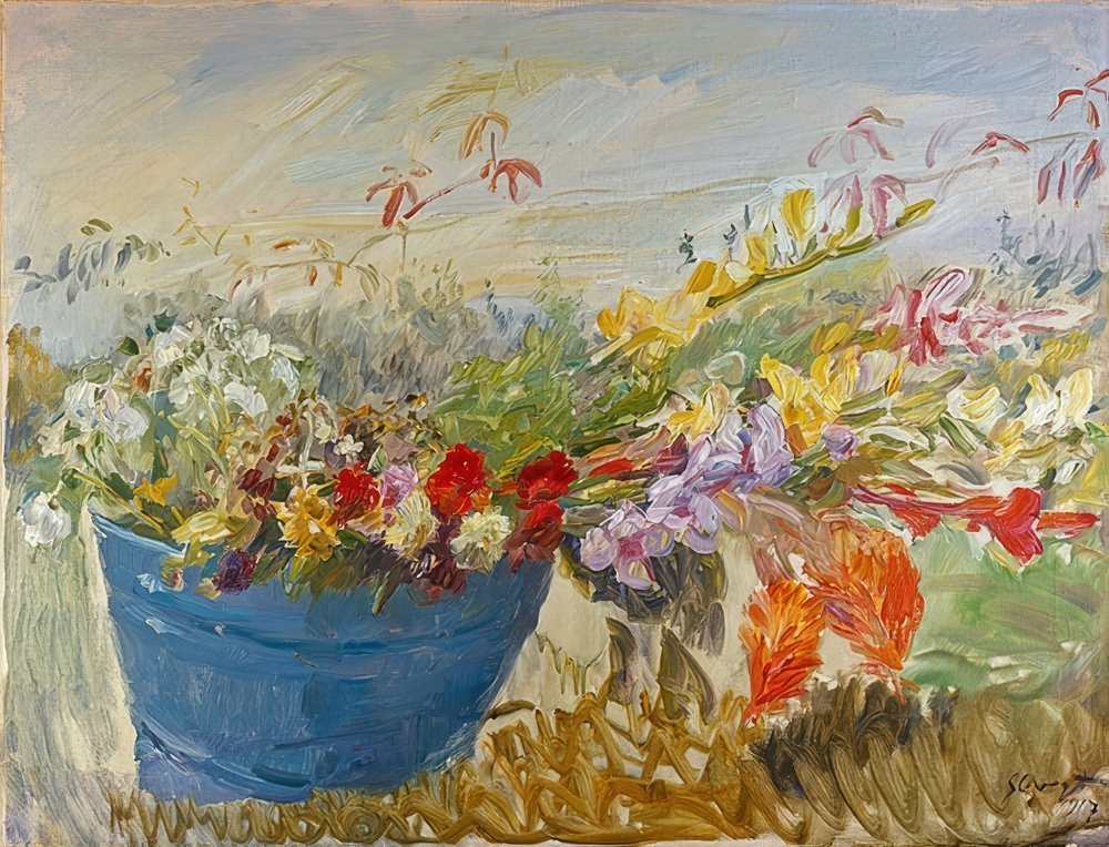 Martwa natura kwiatowa na wolnym powietrzu, 1917 autorstwa Max Slevogt