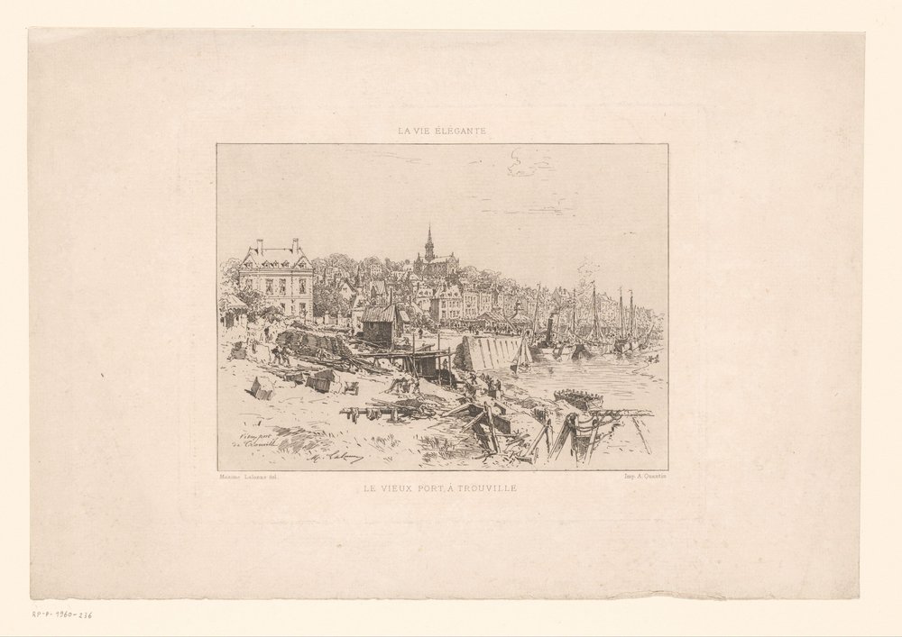 Gezicht op de haven van Trouville Stary port w Trouville (tytuł na obiekcie) Eleganckie życie (tytuł serii na obiekcie) autorstwa Maxime François Antoine Lalanne