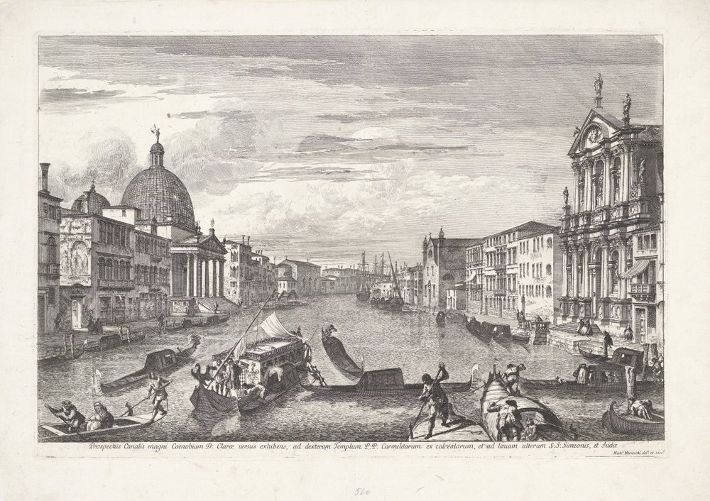 Canal Grande w Wenecji Prospekt Grand Canal of Coenobium D: wyraźne linie (...) (tytuł na obiekcie) Gezichten op Venetië (tytuł serii) Wspaniałe i wybrane widoki Wenecji (tytuł serii) autorstwa Michele Marieschi