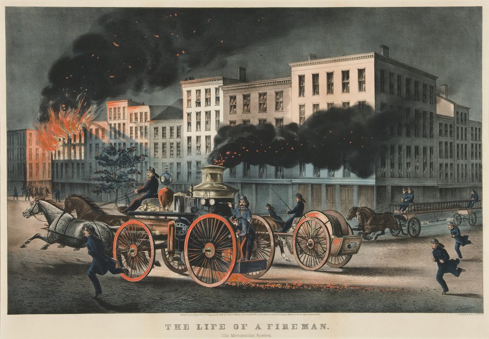 Życie strażaka, system metropolitalny autorstwa Currier and Ives