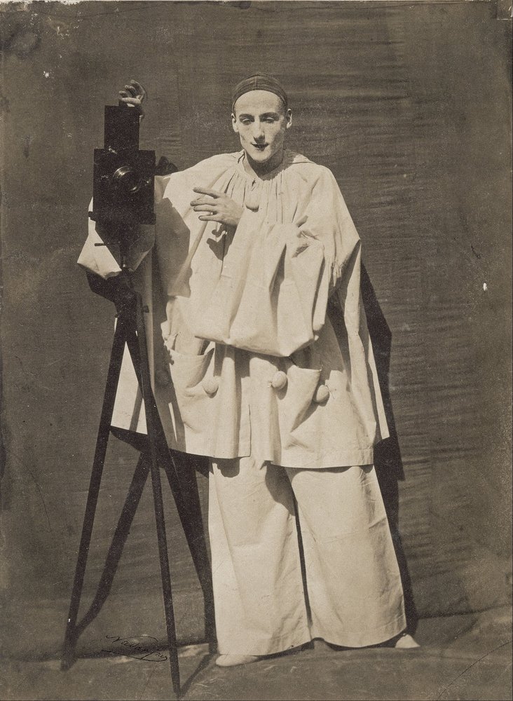 Pierrot photographe znany również jako Le Mime Deburau z aparatem fotograficznym autorstwa Nadar