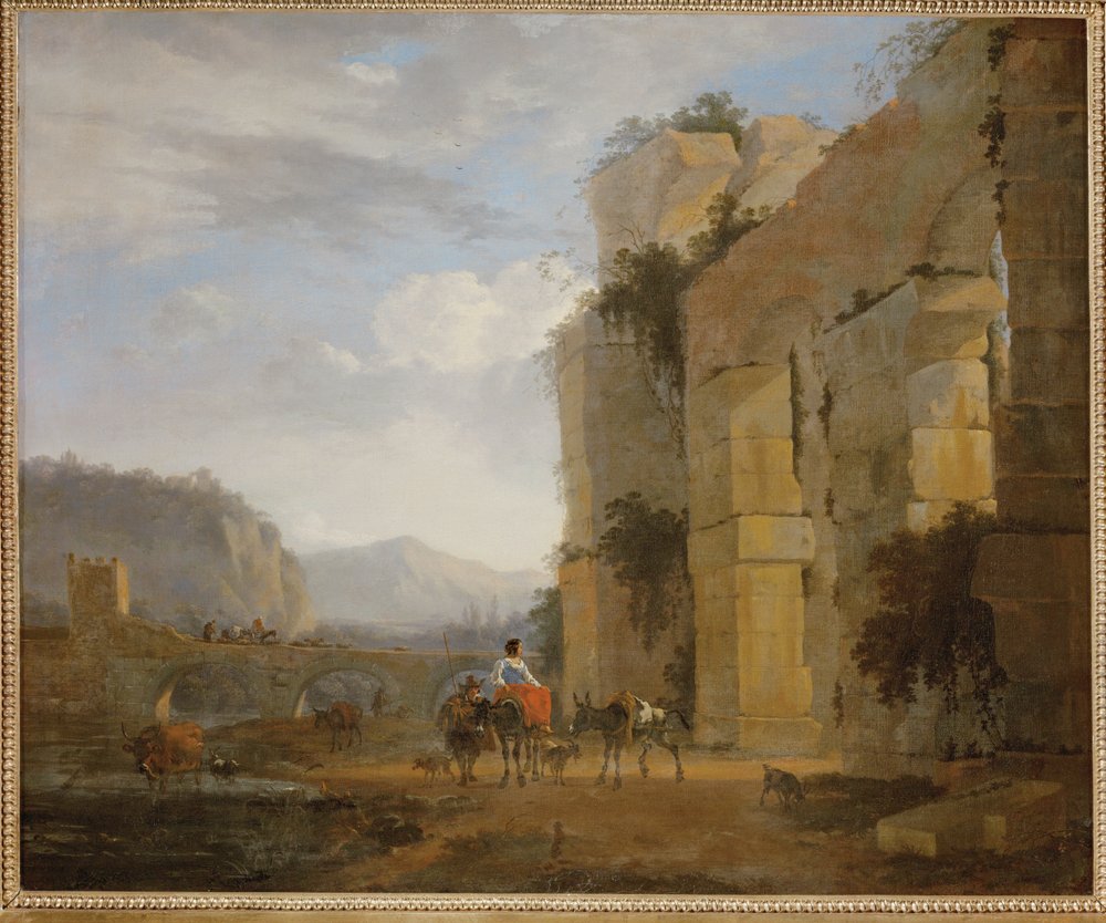 Włoski krajobraz z ruinami akweduktu (obraz na płótnie) autorstwa Nicolaes Pietersz. Berchem