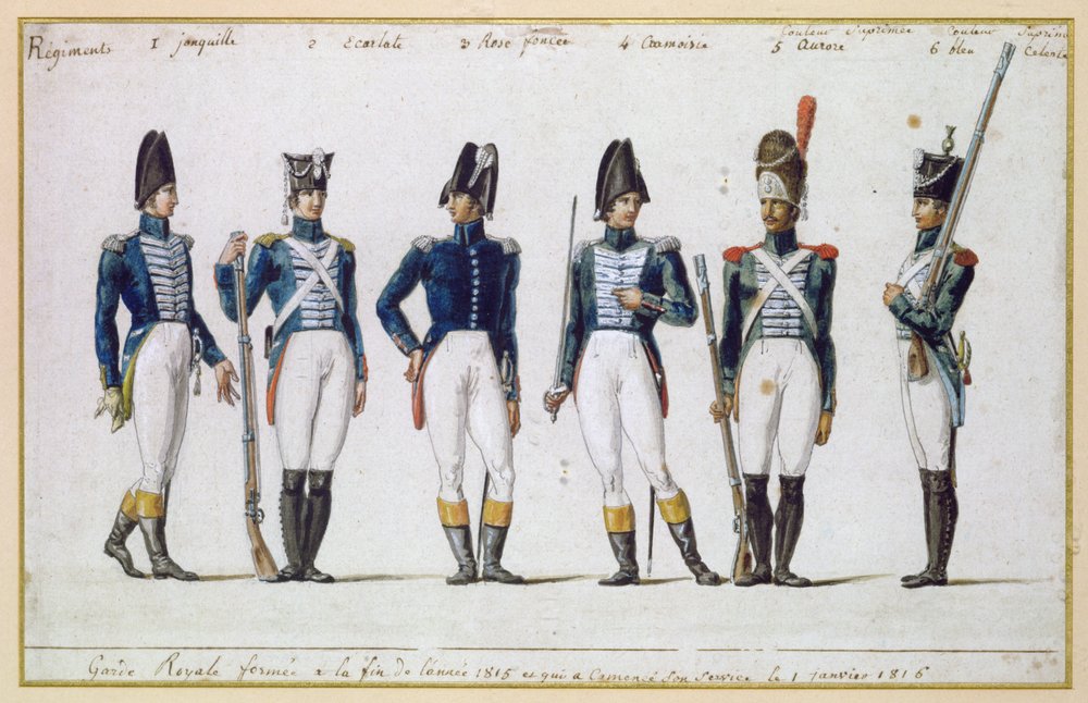 Francuska Gwardia Królewska, 1816 (gwasz) autorstwa Pierre Antoine Lesueur